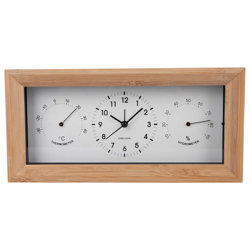 Present Time Karlsson Alarm Clock Neat Bamboo Rectangle